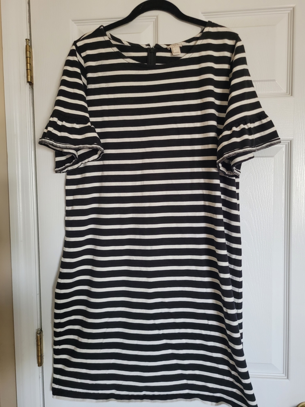 J. Crew Black and White Striped Short Sleeve Dress